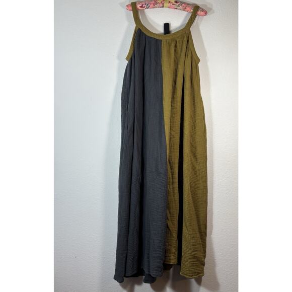 Grade and Gather Sz L Two Tone Maxi Dress Charcoal/Golden Rod Fall Lagenlook - Picture 4 of 13